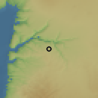 Shaded relief of the 56 km around H̨arṯā, drawn from the GMTED2010 grid