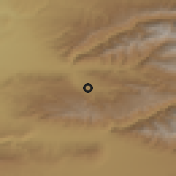 Shaded relief of the 52 km around Tekeli, drawn from the GMTED2010 grid