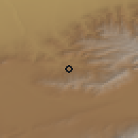 Shaded relief of the 52 km around Tuyuk, drawn from the GMTED2010 grid