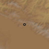 Shaded relief of the 53 km around Artanish, drawn from the GMTED2010 grid