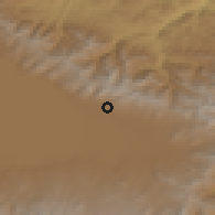 Shaded relief of the 53 km around Avazan, drawn from the GMTED2010 grid