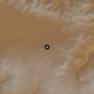 Shaded relief of the 53 km around Ayrk, drawn from the GMTED2010 grid