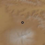 Shaded relief of the 53 km around Berkarat, drawn from the GMTED2010 grid