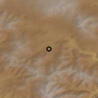 Shaded relief of the 53 km around Bnunis, drawn from the GMTED2010 grid