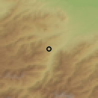 Shaded relief of the 53 km around Achajur, drawn from the GMTED2010 grid