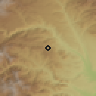 Shaded relief of the 54 km around David Bek, drawn from the GMTED2010 grid