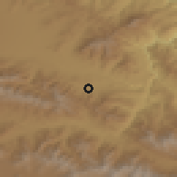 Shaded relief of the 53 km around Gargar, drawn from the GMTED2010 grid
