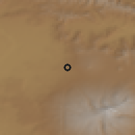 Shaded relief of the 53 km around Geghanist, drawn from the GMTED2010 grid