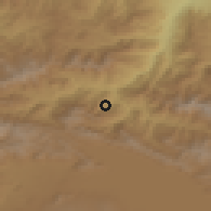 Shaded relief of the 53 km around Gosh, drawn from the GMTED2010 grid