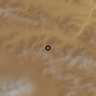 Shaded relief of the 53 km around Halavar, drawn from the GMTED2010 grid