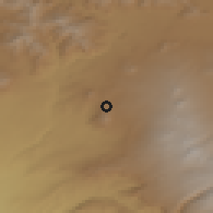 Shaded relief of the 53 km around Hatis, drawn from the GMTED2010 grid