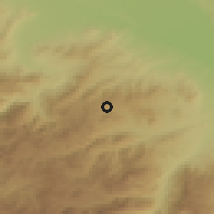 Shaded relief of the 53 km around Jujevan, drawn from the GMTED2010 grid
