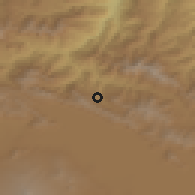 Shaded relief of the 53 km around Kalavan, drawn from the GMTED2010 grid