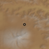 Shaded relief of the 53 km around Kaniashir, drawn from the GMTED2010 grid