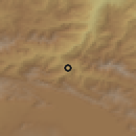 Shaded relief of the 53 km around Khachardzan, drawn from the GMTED2010 grid
