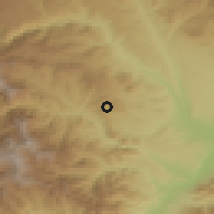 Shaded relief of the 54 km around Khdrants, drawn from the GMTED2010 grid
