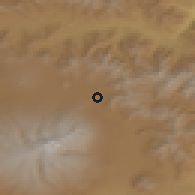 Shaded relief of the 53 km around Mirak, drawn from the GMTED2010 grid