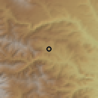 Shaded relief of the 54 km around Okhtar, drawn from the GMTED2010 grid