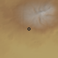 Shaded relief of the 53 km around Otevan, drawn from the GMTED2010 grid