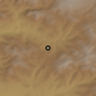 Shaded relief of the 53 km around Por, drawn from the GMTED2010 grid