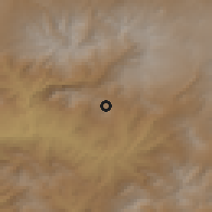 Shaded relief of the 53 km around Qaraglukh, drawn from the GMTED2010 grid