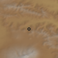 Shaded relief of the 53 km around Saramech, drawn from the GMTED2010 grid