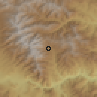Shaded relief of the 54 km around Tashtun, drawn from the GMTED2010 grid