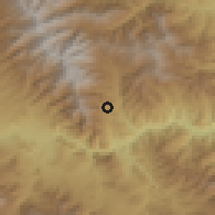 Shaded relief of the 54 km around Vahravar, drawn from the GMTED2010 grid