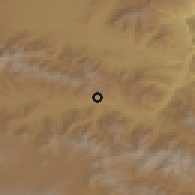 Shaded relief of the 53 km around Arjut, drawn from the GMTED2010 grid