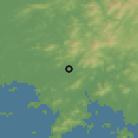 Shaded relief of the 53 km around Charyŏngwan, drawn from the GMTED2010 grid