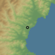Shaded relief of the 53 km around Sŭngam, drawn from the GMTED2010 grid