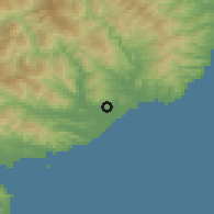 Shaded relief of the 53 km around Tanchŏn, drawn from the GMTED2010 grid