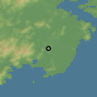 Shaded relief of the 52 km around Tumangang, drawn from the GMTED2010 grid