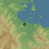 Shaded relief of the 54 km around Wŏnsan, drawn from the GMTED2010 grid