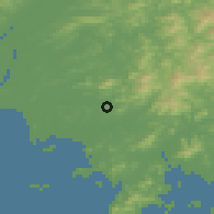 Shaded relief of the 53 km around Yŏmju, drawn from the GMTED2010 grid