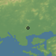 Shaded relief of the 54 km around Yŏnan, drawn from the GMTED2010 grid