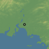 Shaded relief of the 53 km around Yongampo, drawn from the GMTED2010 grid