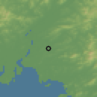 Shaded relief of the 53 km around Yongchŏn, drawn from the GMTED2010 grid