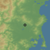 Shaded relief of the 53 km around Yonghŭng, drawn from the GMTED2010 grid