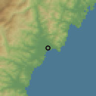 Shaded relief of the 53 km around Chŏngjin, drawn from the GMTED2010 grid