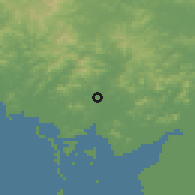 Shaded relief of the 53 km around Chŏngju, drawn from the GMTED2010 grid