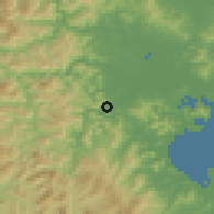 Shaded relief of the 54 km around Chŏnnae, drawn from the GMTED2010 grid