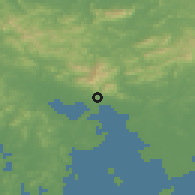 Shaded relief of the 54 km around Haeju, drawn from the GMTED2010 grid