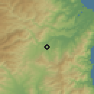 Shaded relief of the 53 km around Hau, drawn from the GMTED2010 grid