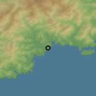 Shaded relief of the 53 km around Hongwŏn, drawn from the GMTED2010 grid