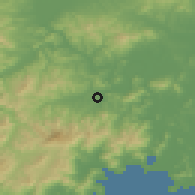Shaded relief of the 52 km around Aoji, drawn from the GMTED2010 grid