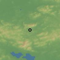 Shaded relief of the 54 km around Ayang, drawn from the GMTED2010 grid