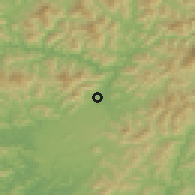 Shaded relief of the 54 km around Koksan, drawn from the GMTED2010 grid