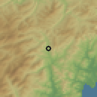 Shaded relief of the 53 km around Komusan, drawn from the GMTED2010 grid