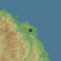 Shaded relief of the 54 km around Kosŏng, drawn from the GMTED2010 grid